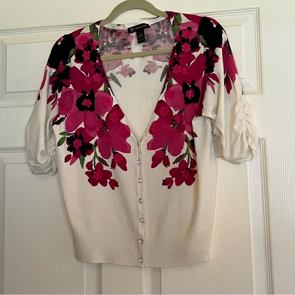 INC Floral Sweater with Crystal Button Design❤️
